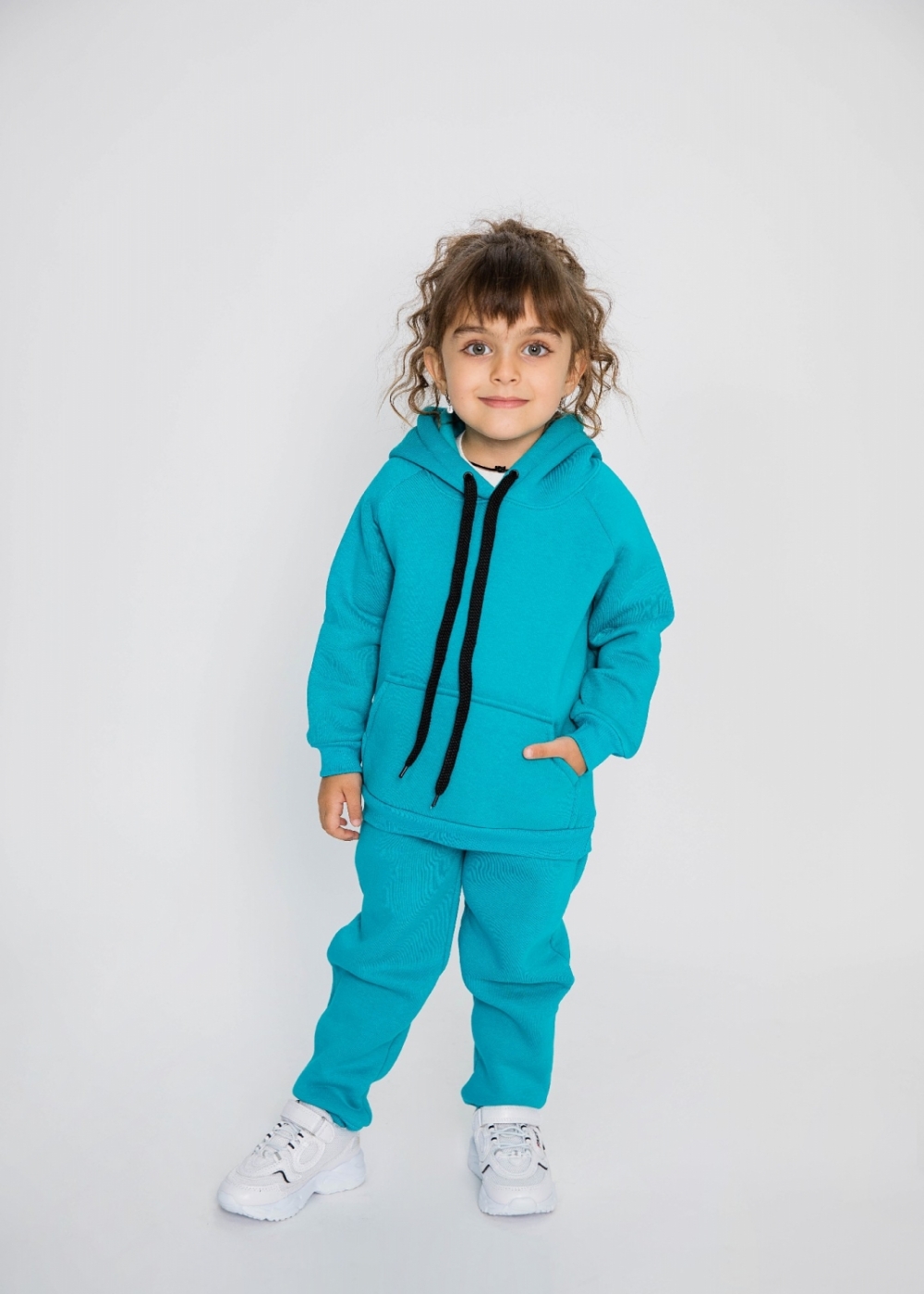 296-Б. Свитшот с капюшоном + Штаны, хлопок 65%, 35% ПЭ, 3-х нитка (начес) бирюза 98,104,110,116