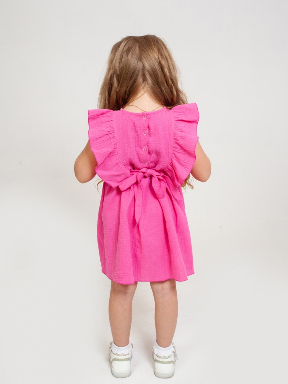 322-Ф. Платье из муслина детское, хлопок 100% фуксия, р. 74,80,86,92