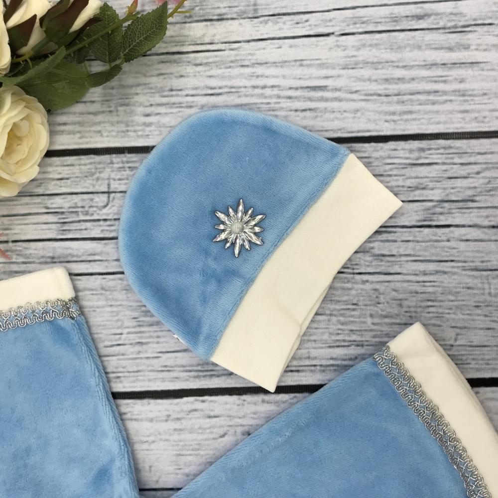 245. Платье новогоднее с шапкой, хлопок 80% велюр 20% ПЭ, голубой 62,68,74,80,86