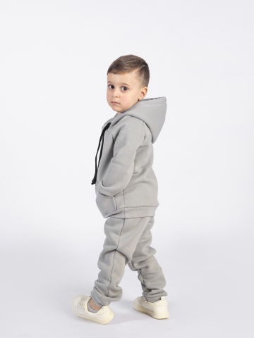 296-С. Свитшот с капюшоном  + Штаны, хлопок 65%, 35% ПЭ, 3-х нитка (начес) серый  146,152,158