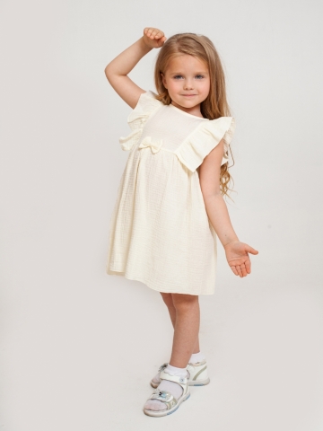 Купить 322-СЛ. Платье из муслина детское, хлопок 100% сливочный, р. 74,80,86,92 в Котласе