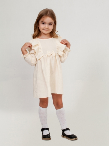 Купить 321-СЛ. Платье из муслина детское, хлопок 100% сливочный, р. 98,104,110,116 в Котласе