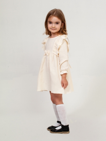 Купить 321-СЛ. Платье из муслина детское, хлопок 100% сливочный, р. 74,80,86,92 в Котласе