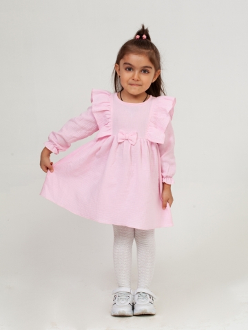 Купить 321-Р. Платье из муслина детское, хлопок 100% розовый, р. 74,80,86,92 в Котласе